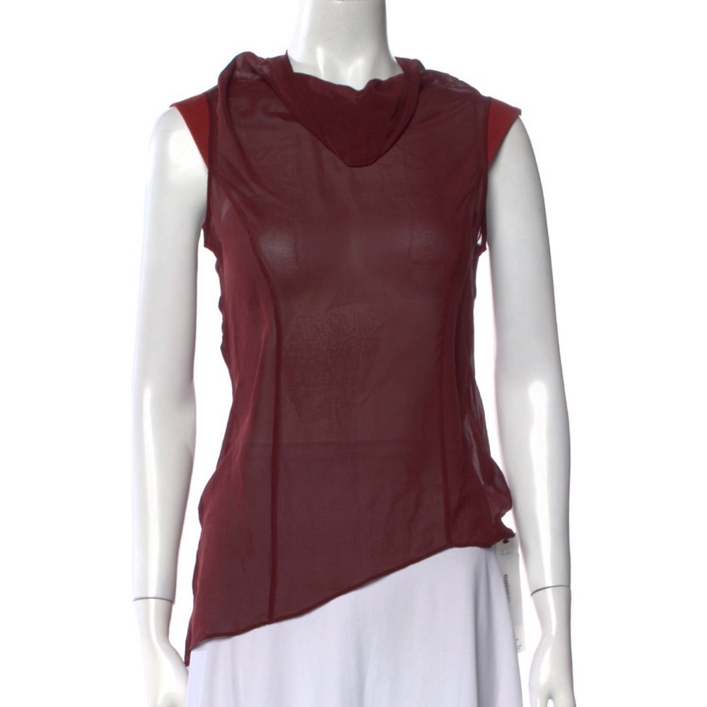 Burgundy Sheer Cowl Neck with Leather Detail